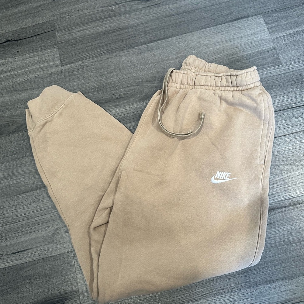 Nike Men's Tan Fleece Joggers with White Swoosh